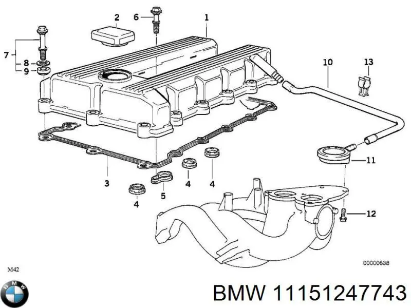 11151247743 BMW cano derivado de ventilação de cárter (de separador de óleo)