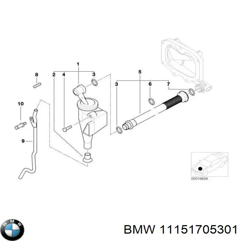 11151705301 BMW cano derivado de ventilação de cárter (de separador de óleo)