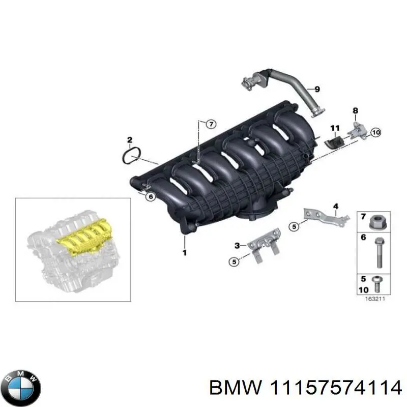 11157574114 BMW cano derivado de ventilação de cárter (de separador de óleo)