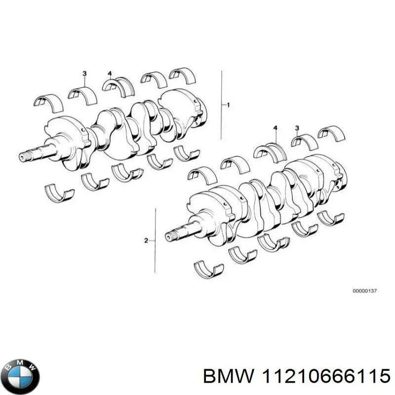 11210666115 BMW вкладыши коленвала коренные, комплект, стандарт (std)