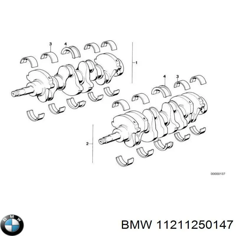 Вкладыши коленвала коренные, комплект, 1-й ремонт (+0,25) на BMW 1500-2000 () купить.