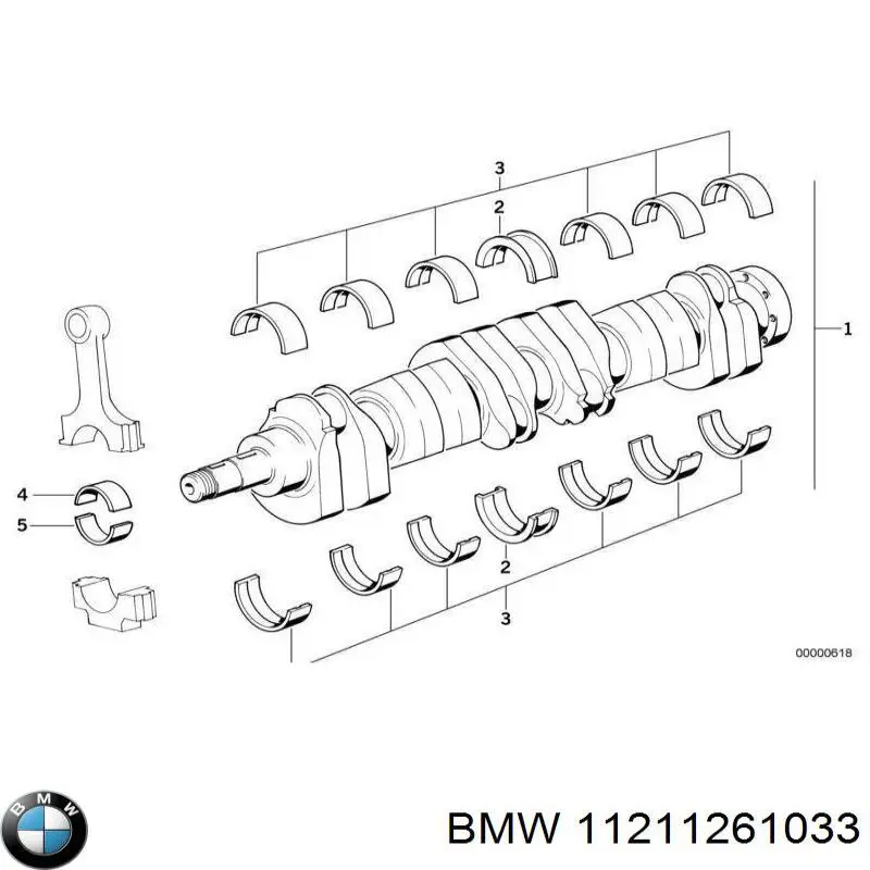 Вкладыши коленвала коренные, комплект, стандарт (STD) 11211261033 BMW