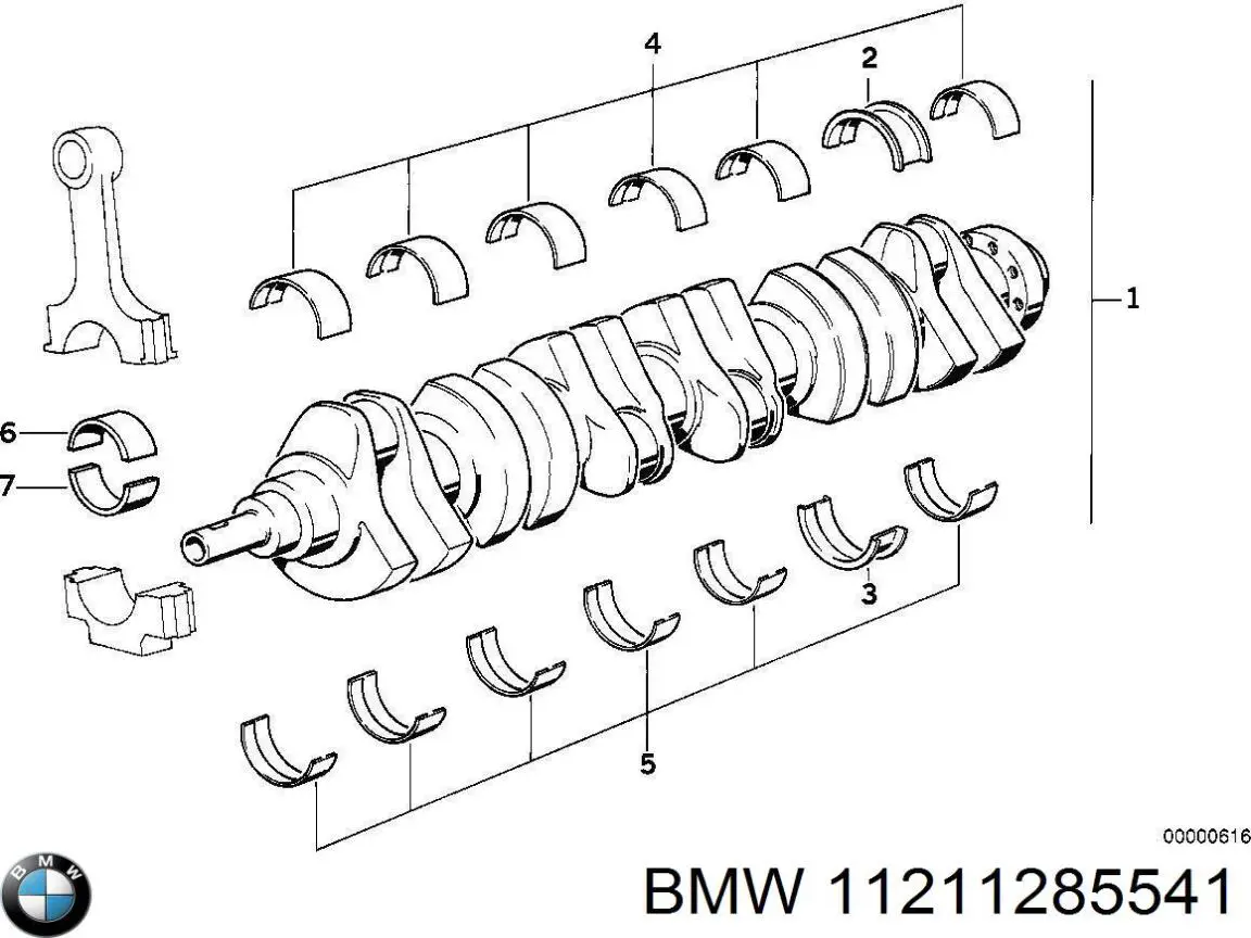 11211285541 BMW вкладыши коленвала коренные, комплект, стандарт (std)