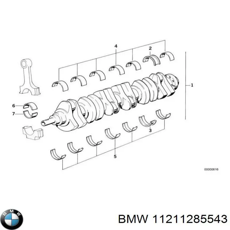 11211285543 BMW вкладыши коленвала коренные, комплект, стандарт (std)