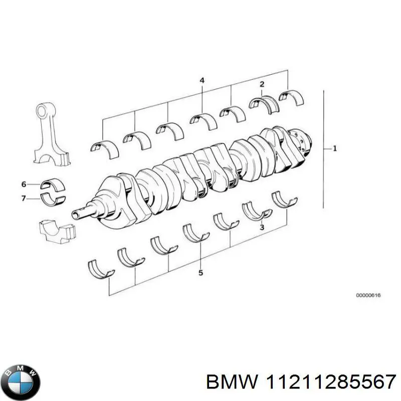 11211285567 BMW вкладыши коленвала коренные, комплект, стандарт (std)
