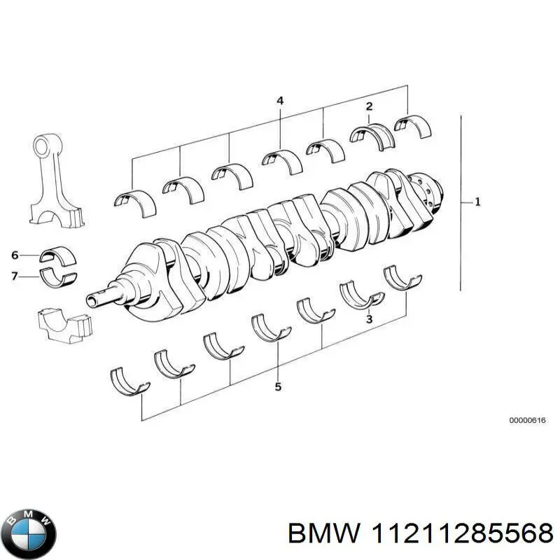 11211285568 BMW вкладыши коленвала коренные, комплект, стандарт (std)