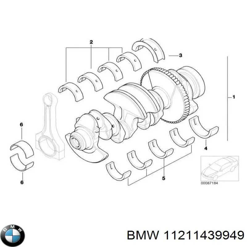 Купить 1439949 BMW Вкладыши коленвала, коренные, комплект, стандарт (STD)