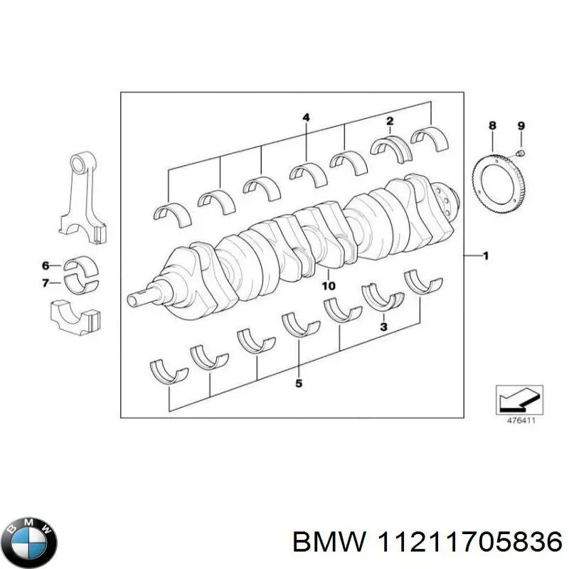 Вкладыши коленвала коренные, комплект, 1-й ремонт (+0,25) 11211705836 BMW