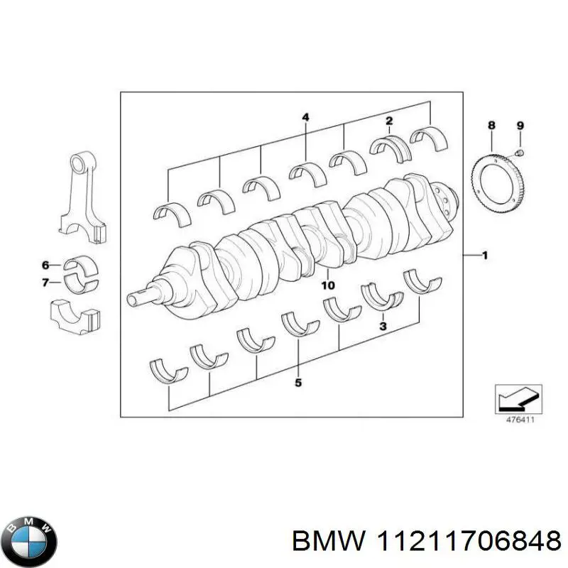 Купить 11211706848 BMW Вкладыши коленвала, коренные, комплект, стандарт (STD)