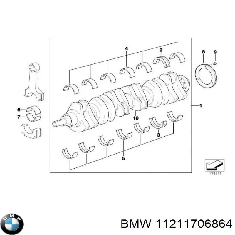 11211706864 BMW вкладыши коленвала коренные, комплект, 2-й ремонт (+0,50)