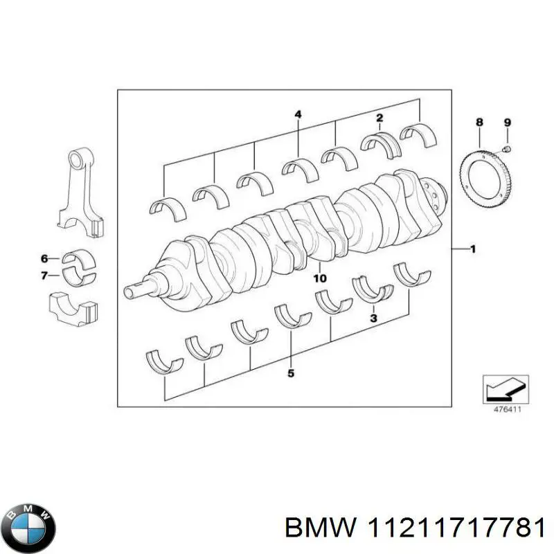 11211717781 BMW вкладыши коленвала коренные, комплект, 1-й ремонт (+0,25)