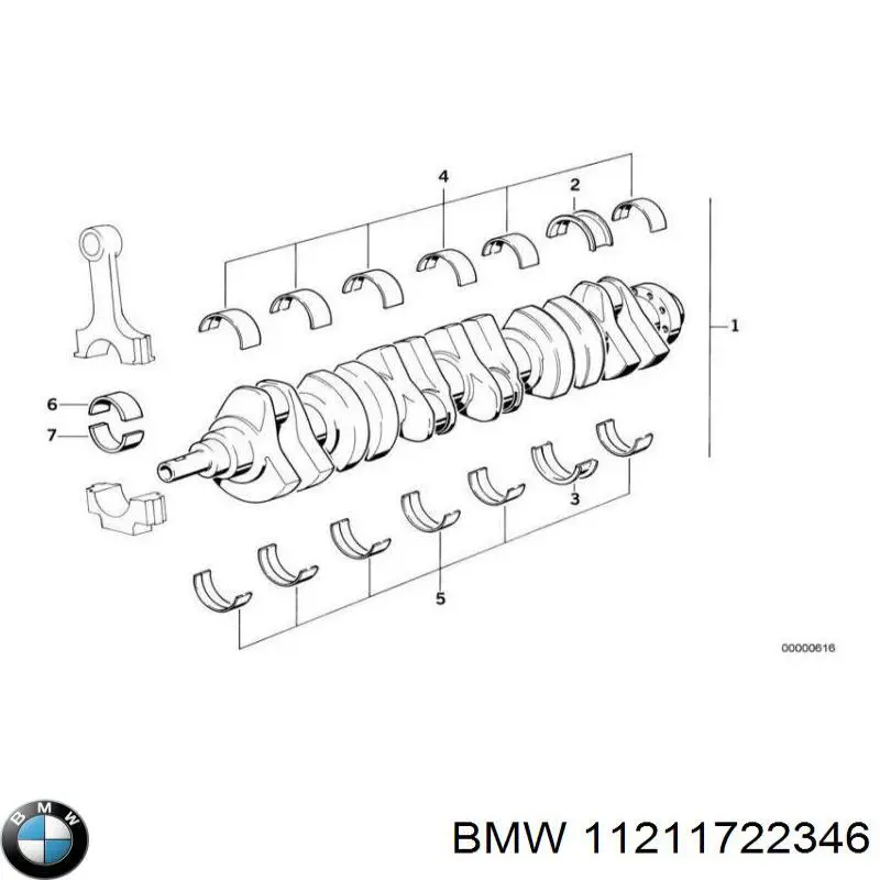 11211722346 BMW вкладыши коленвала коренные, комплект, 1-й ремонт (+0,25)