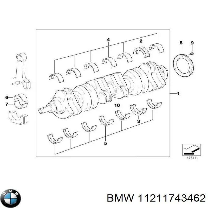 Купить 11211743462 BMW Вкладыши коленвала коренные, комплект, 1-й ремонт (+0,25)