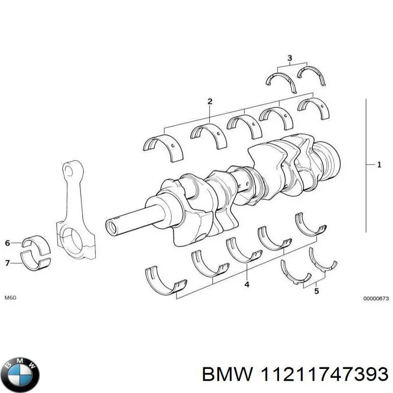 Вкладыши коленвала коренные, комплект, 1-й ремонт (+0,25) 11211747393 BMW