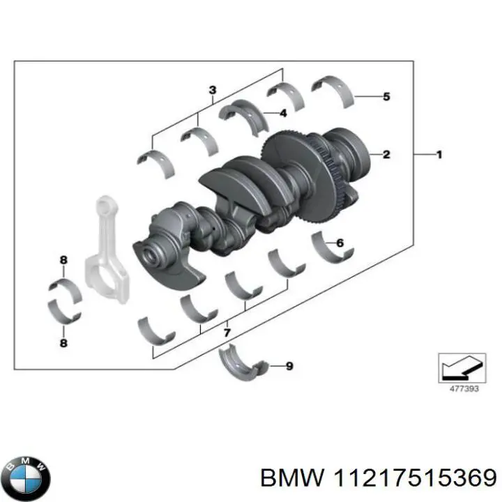 11217515369 BMW вкладыши коленвала коренные, комплект, стандарт (std)