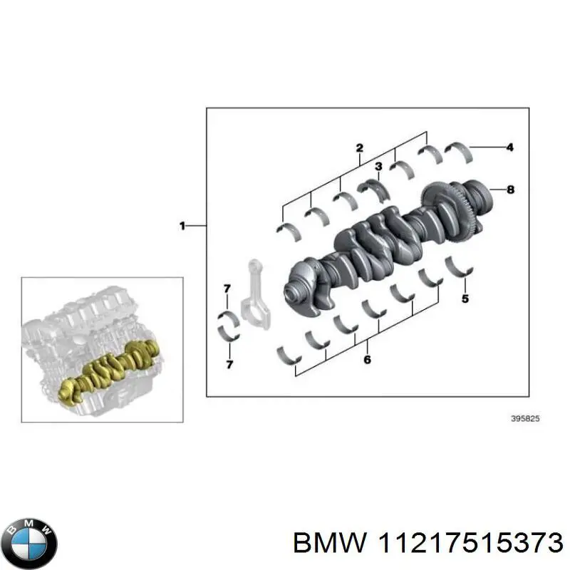 Вкладыши коленвала коренные, комплект, 1-й ремонт (+0,25) 11217515374 BMW