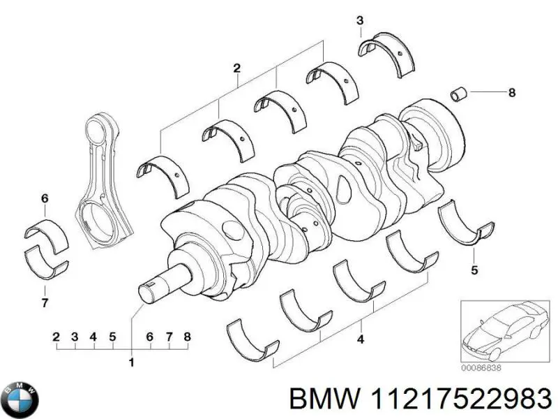 11217522983 BMW folhas inseridas principais de cambota, kit, 1ª reparação ( + 0,25)