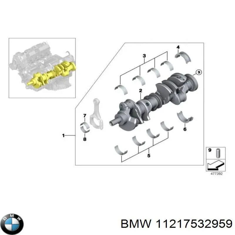 11217532959 BMW folhas inseridas principais de cambota, kit, 1ª reparação ( + 0,25)