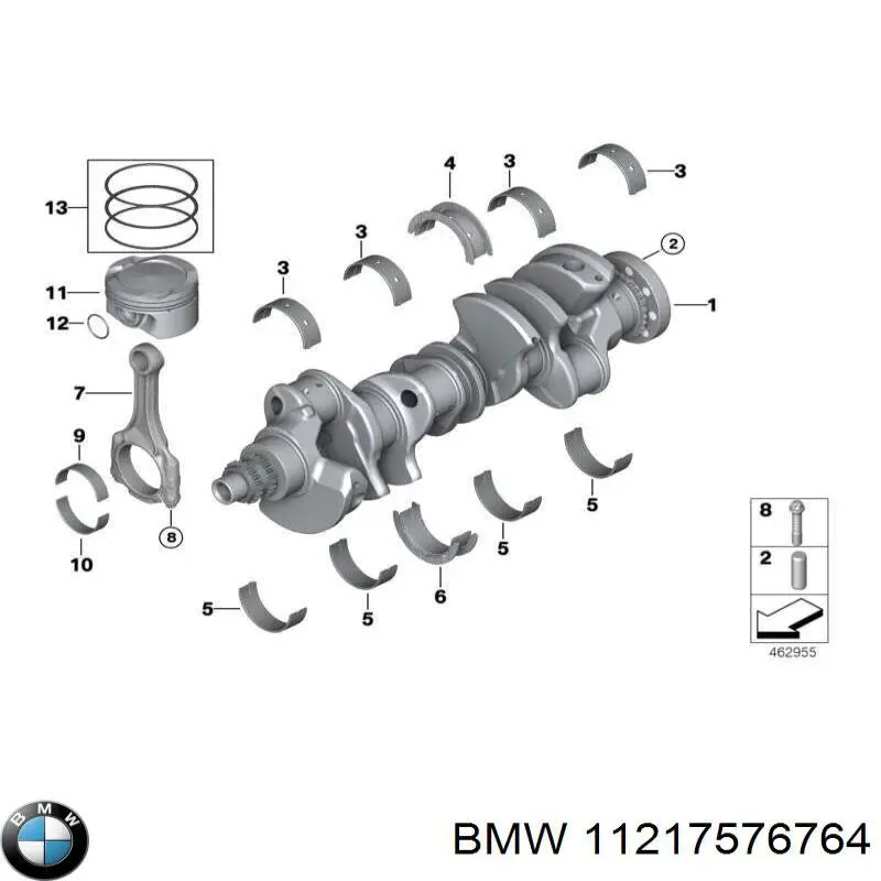 Вкладыши коленвала коренные, комплект, стандарт (STD) BMW 11217576764