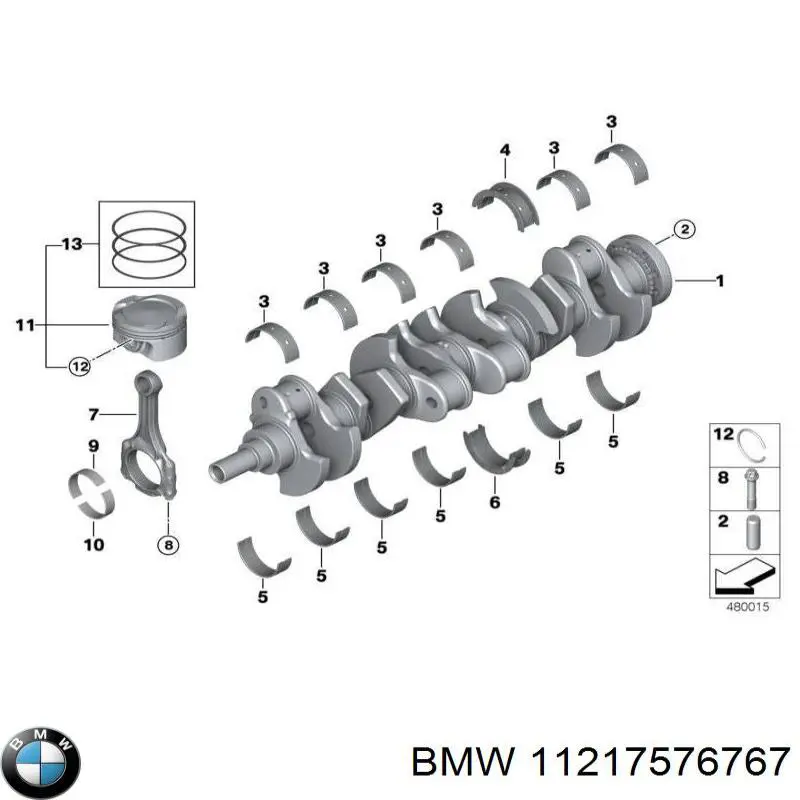 11217576767 BMW folhas inseridas principais de cambota, kit, 1ª reparação ( + 0,25)