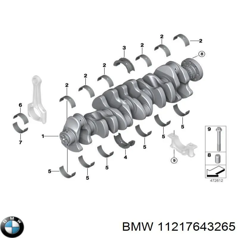 11217643265 BMW вкладыши коленвала коренные, комплект, стандарт (std)