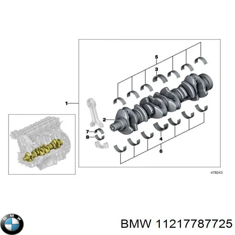 11217787725 BMW folhas inseridas principais de cambota, kit, 1ª reparação ( + 0,25)