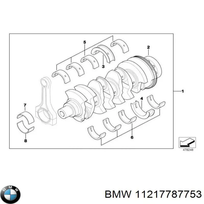 Купить 11217787753 BMW Вкладыши коленвала коренные, комплект, 1-й ремонт (+0,25)