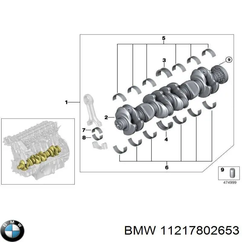11217802653 BMW вкладыши коленвала коренные, комплект, стандарт (std)