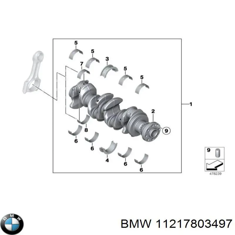 11217803497 BMW вкладыши коленвала коренные, комплект, 1-й ремонт (+0,25)