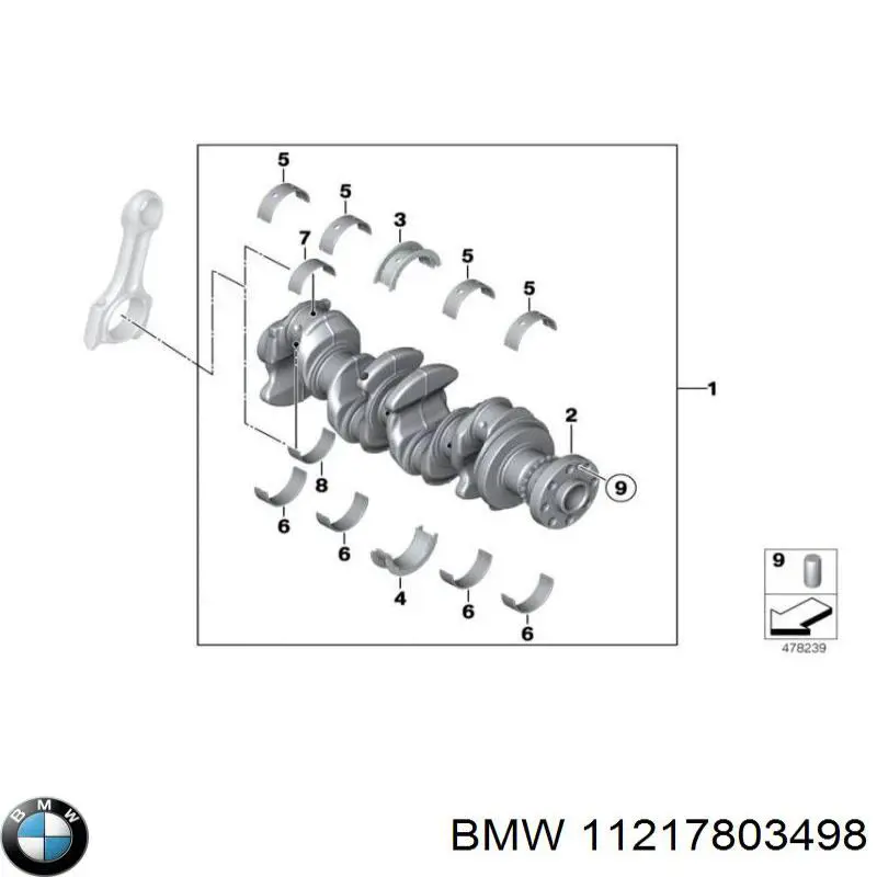 11217803498 BMW вкладыши коленвала коренные, комплект, 2-й ремонт (+0,50)
