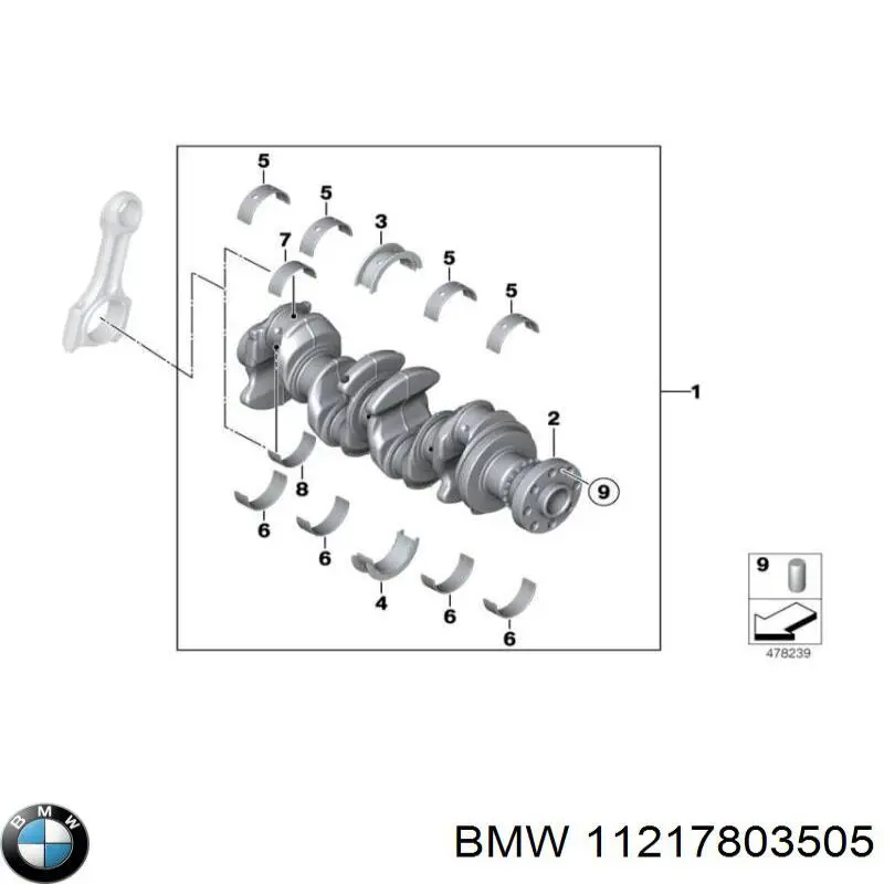 11217803505 BMW вкладыши коленвала коренные, комплект, 2-й ремонт (+0,50)
