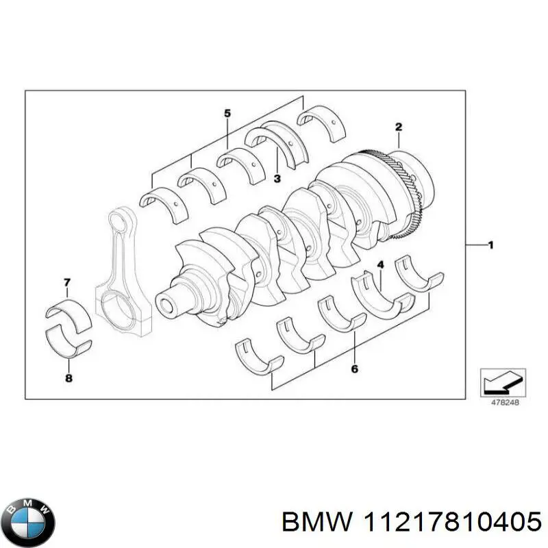 11217810405 BMW вкладыши коленвала коренные, комплект, стандарт (std)