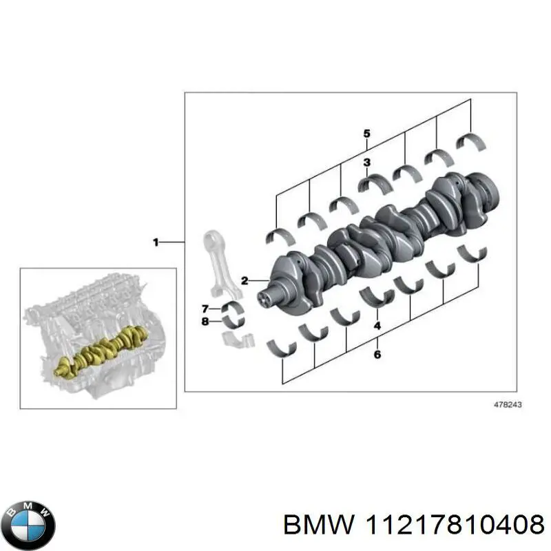 11217810408 BMW вкладыши коленвала коренные, комплект, 1-й ремонт (+0,25)