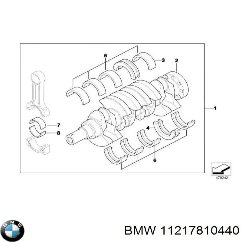 Вкладыши коленвала, коренные, комплект, 1-й ремонт (+0,25) BMW 11217810440 цена, от 19.00 USD
