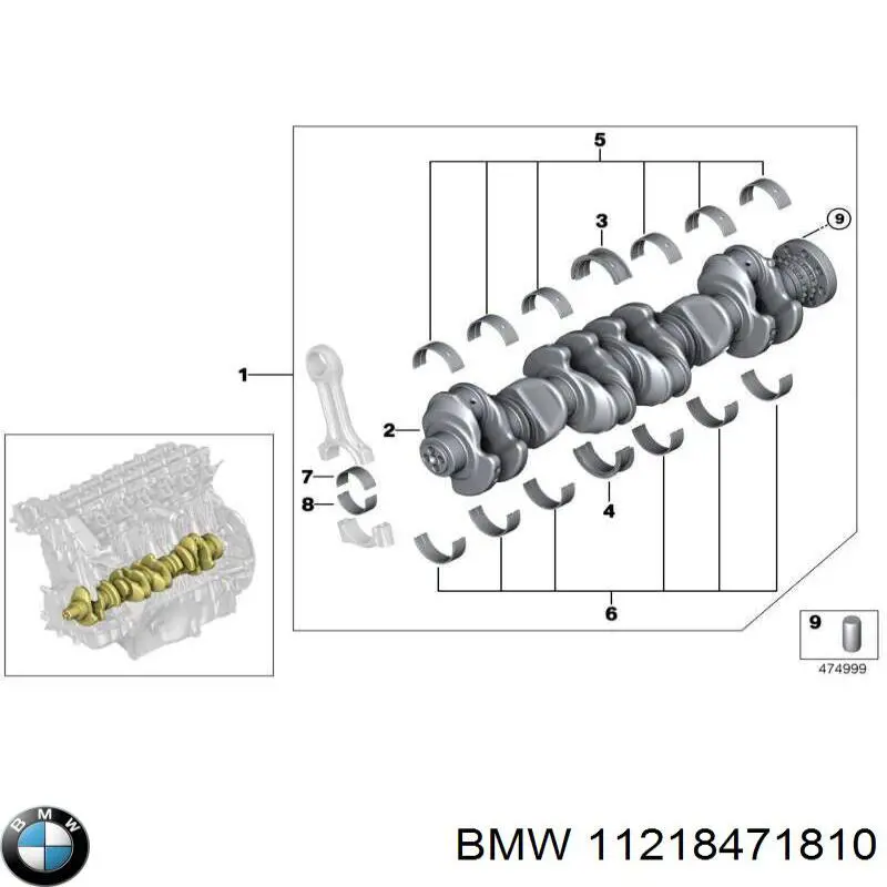 Вкладыши коленвала коренные, комплект, стандарт (STD) BMW 11218471810