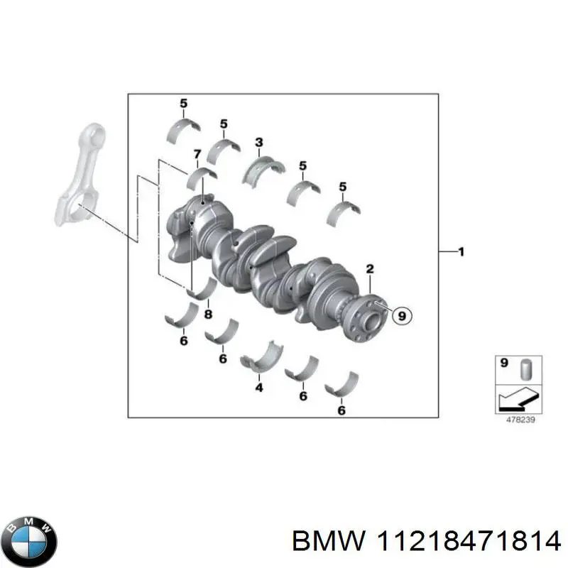 Вкладыши коленвала коренные, комплект, стандарт (STD) BMW 11218471814