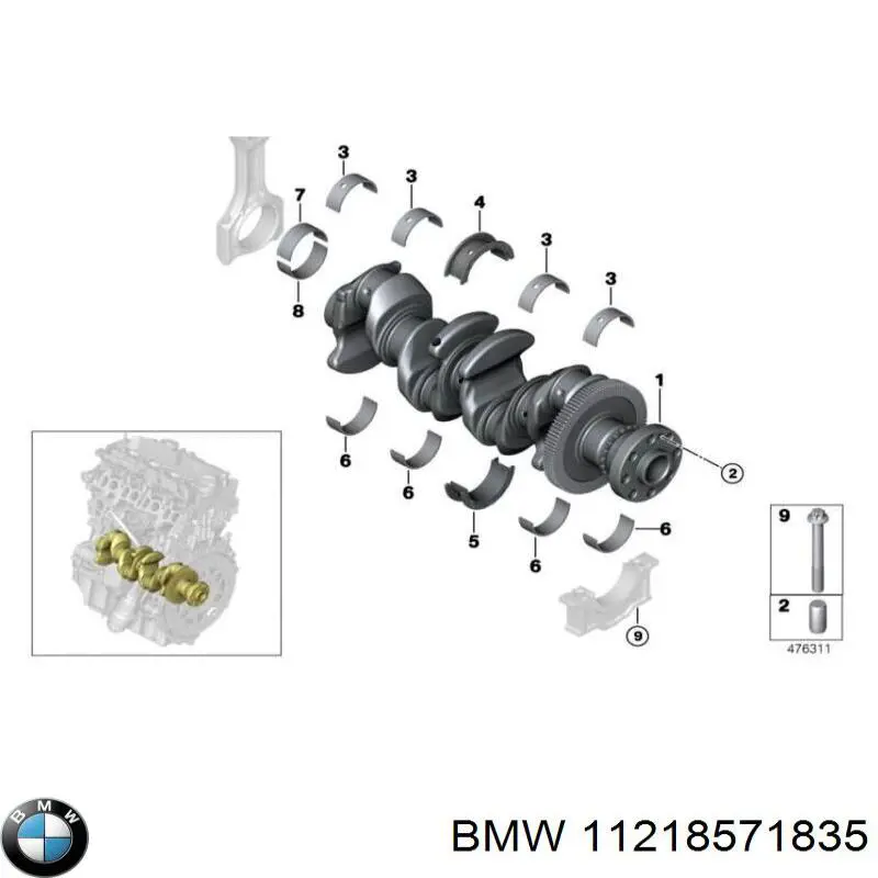 Вкладыши коленвала коренные, комплект, 1-й ремонт (+0,25) 11218588650 BMW