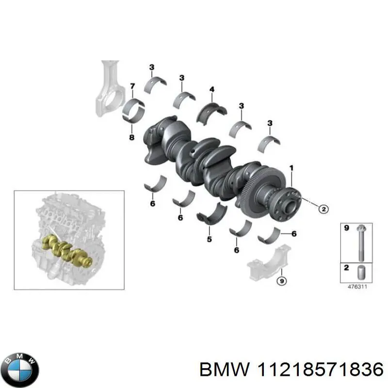 11218571836 BMW Комплект подшипников скольжения коленвала