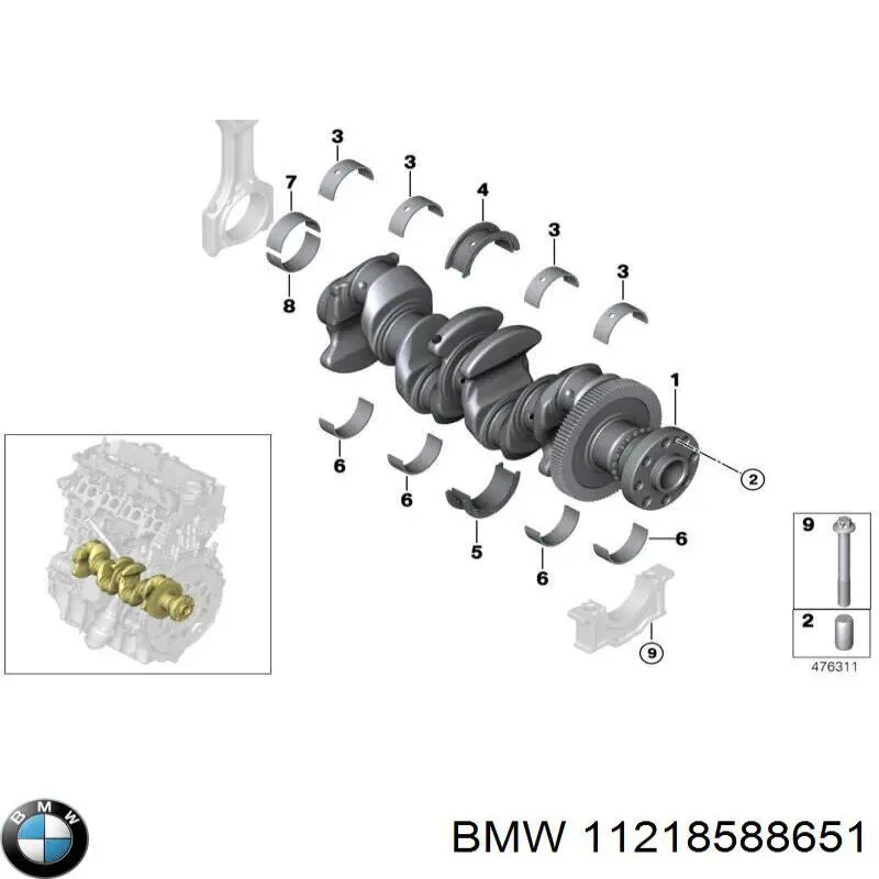 11218588651 BMW folhas inseridas principais de cambota, kit, 1ª reparação ( + 0,25)