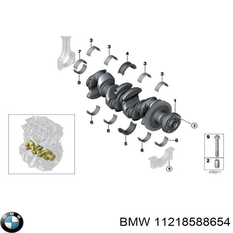 Вкладыши коленвала коренные, комплект, 1-й ремонт (+0,25) 11218588654 BMW