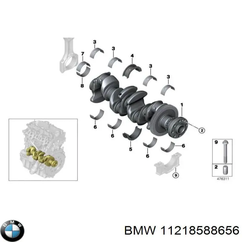 Вкладыши коленвала коренные, комплект, 1-й ремонт (+0,25) 11218588656 BMW