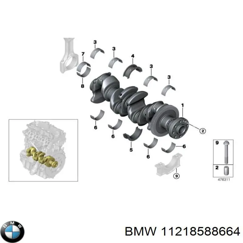 Вкладыши коленвала коренные, комплект, 1-й ремонт (+0,25) 11218588664 BMW