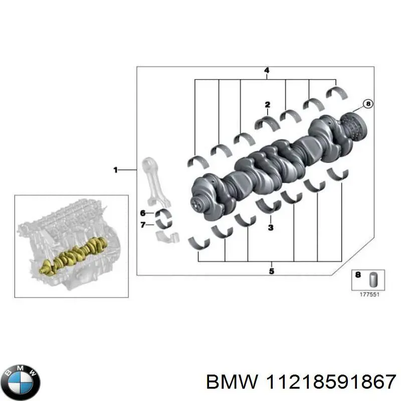 Вкладыши коленвала, шатунные, комплект, 1-й ремонт (+0,25) BMW 11218591867 цена, от 34.52 USD