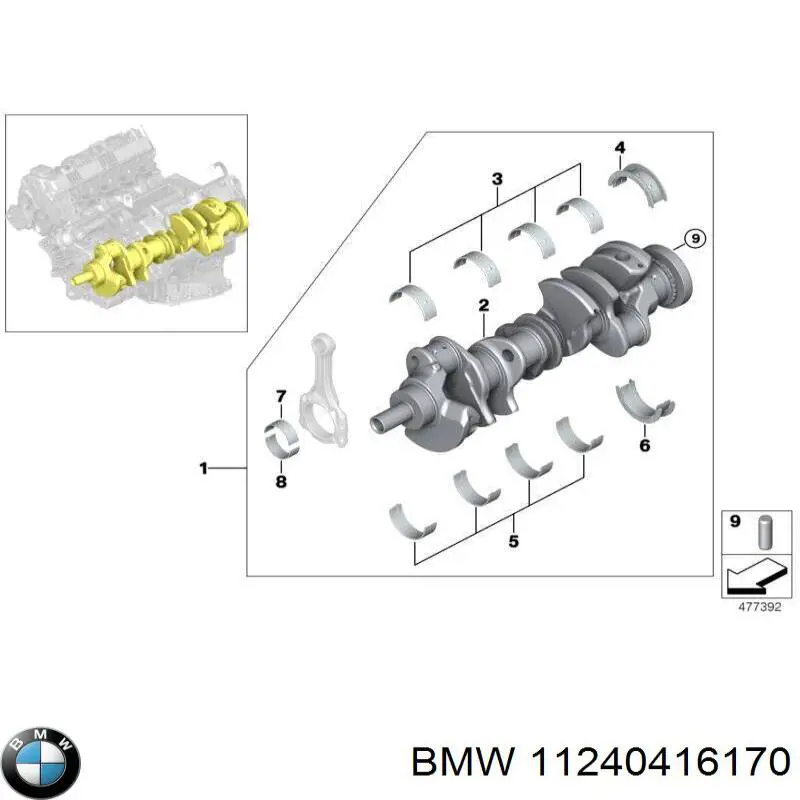 11240416170 BMW вкладыши коленвала шатунные, комплект, стандарт (std)