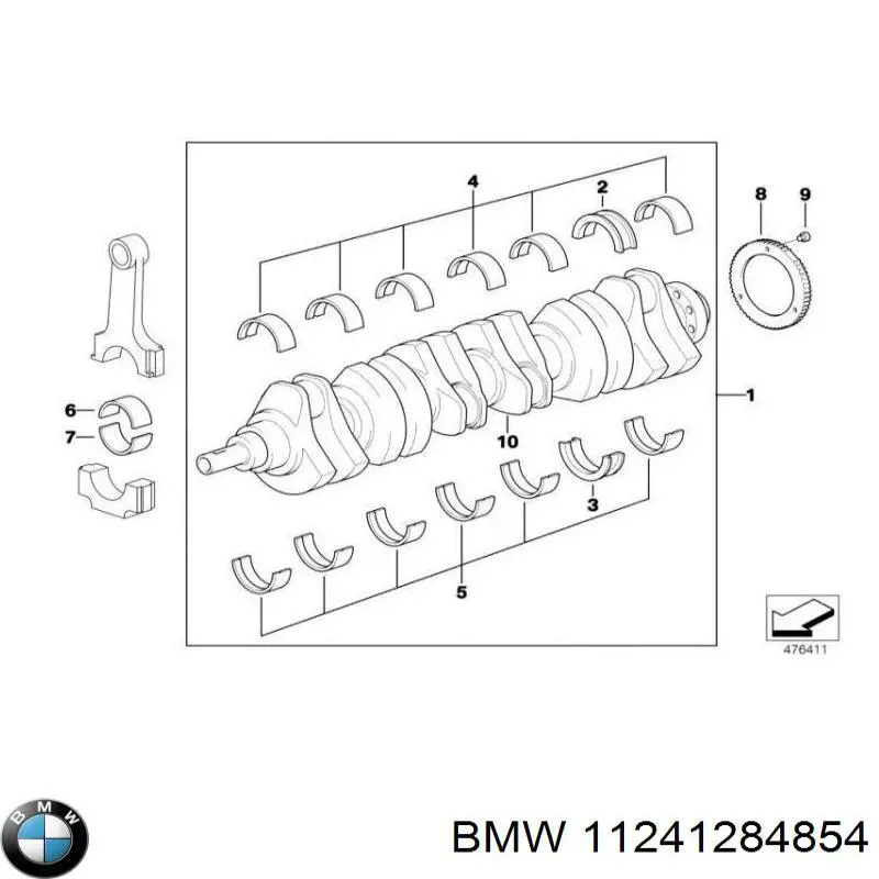 11241284854 BMW вкладыши коленвала шатунные, комплект, 2-й ремонт (+0,50)