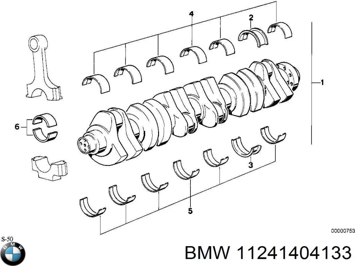 11241404133 BMW вкладыши коленвала шатунные, комплект, стандарт (std)