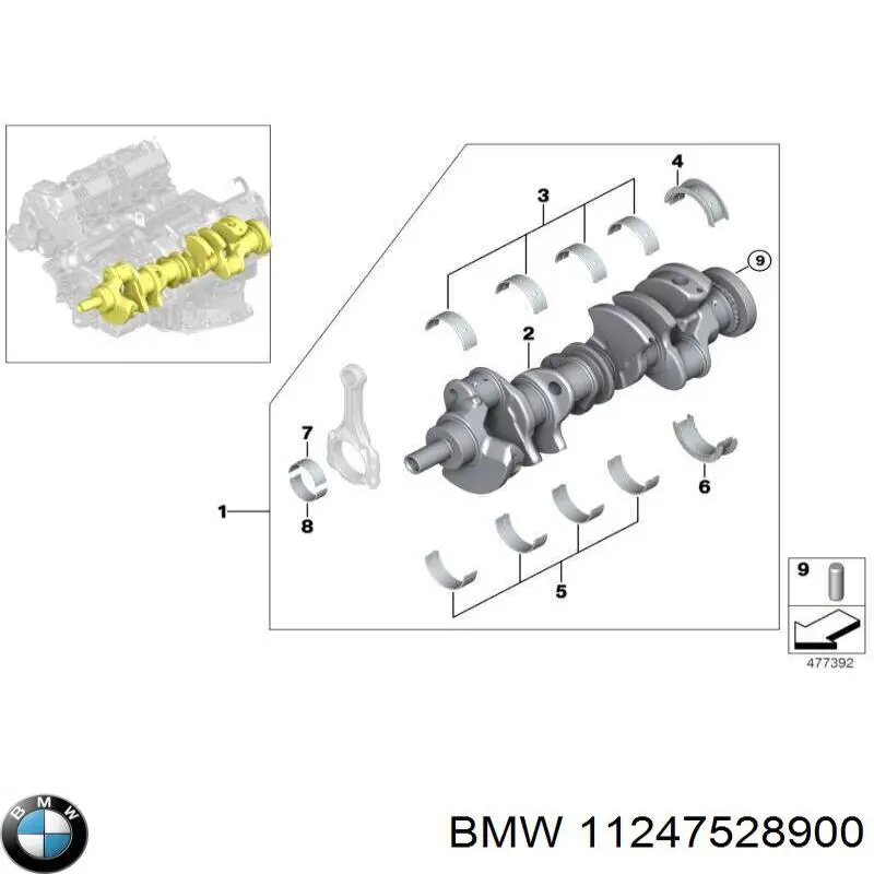 11247528900 BMW вкладыши коленвала шатунные, комплект, стандарт (std)