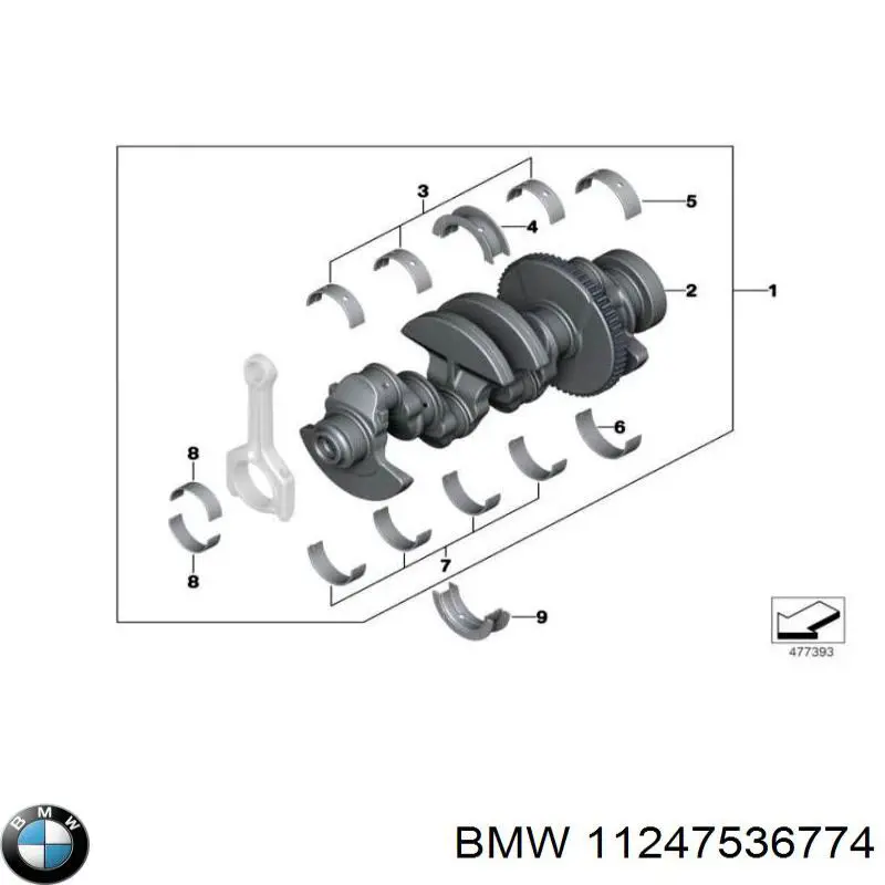 11247536774 BMW вкладыши коленвала шатунные, комплект, стандарт (std)