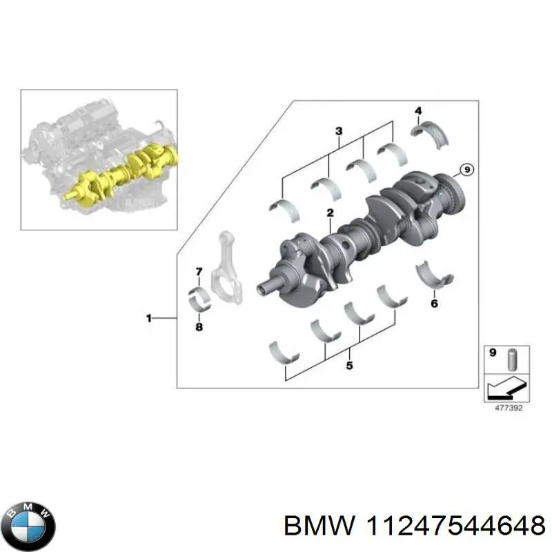 11247544648 BMW вкладыши коленвала шатунные, комплект, стандарт (std)