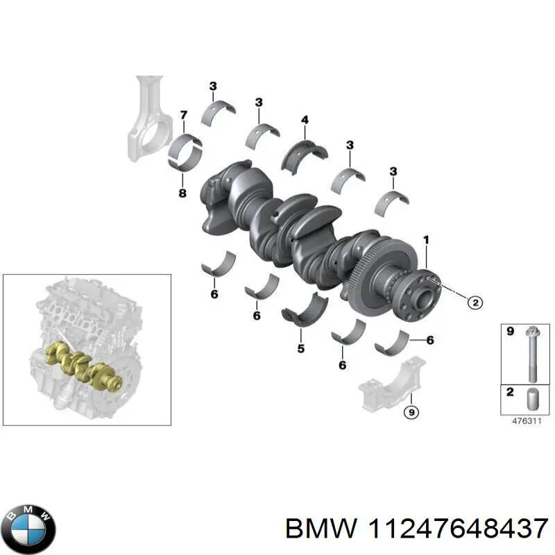 Вкладыши коленвала, шатунные, комплект, 1-й ремонт (+0,25) BMW 11247648437 цена, от 19.24 USD
